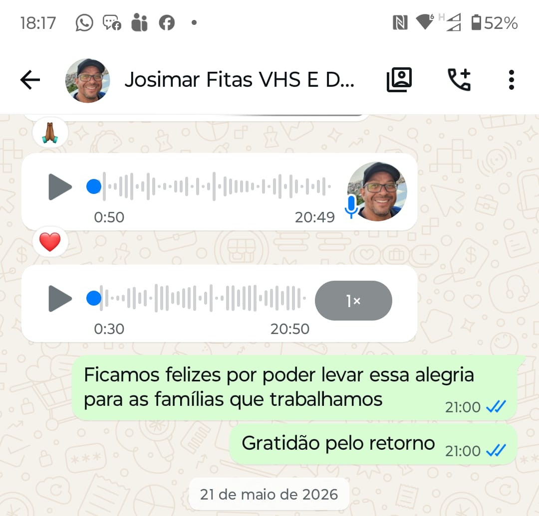 Print da conversa no WhatsApp com o cliente Josimar